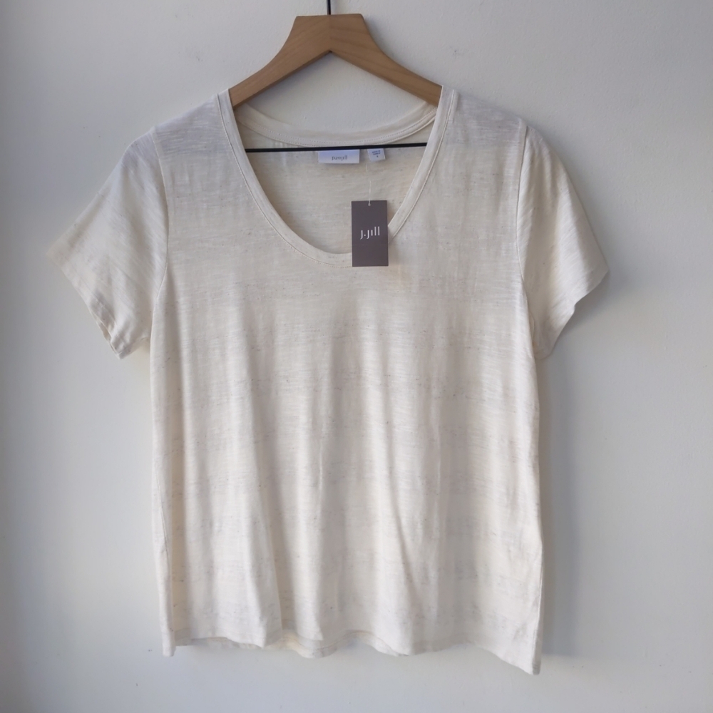 J. Jill Scoop Neck T Shirt Cream Women's Small NWT